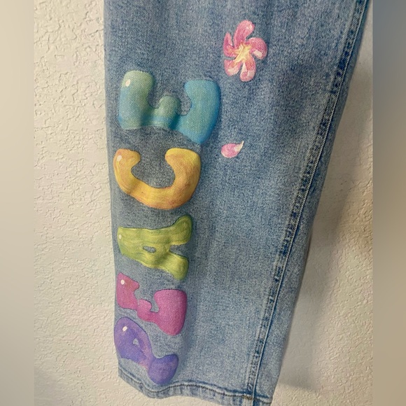Wild Fable boho dad jeans high rise medium wash with painted accents - Picture 4 of 9